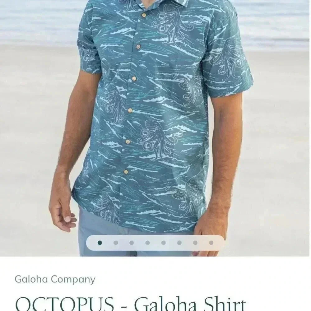Galoha Kraken/Octopus print Organic Cotton Button Up Men's size 2XL - Picture 6 of 6